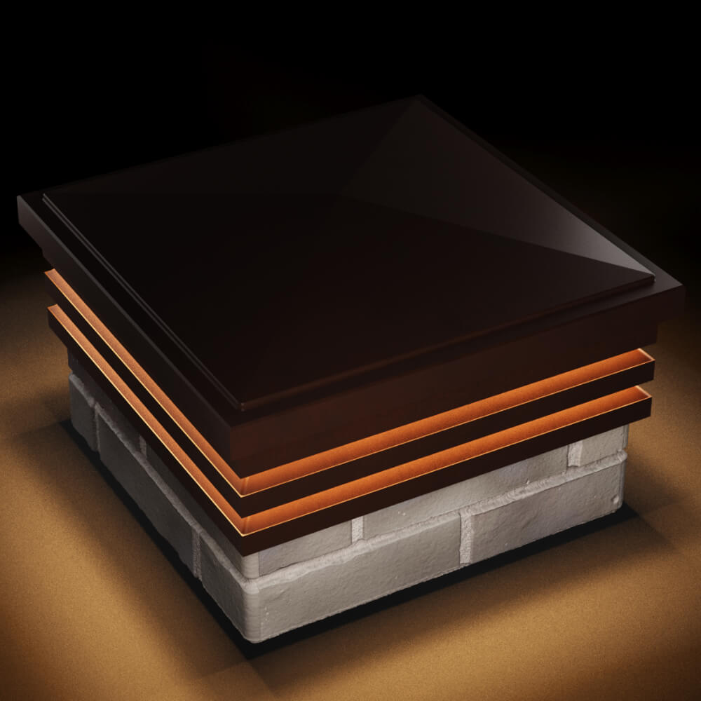 Колпак Zking Бона ХайТек Коричневый на столб 1.5х1.5 кирпича (385х385мм) с подсветкой в Дербенте фото