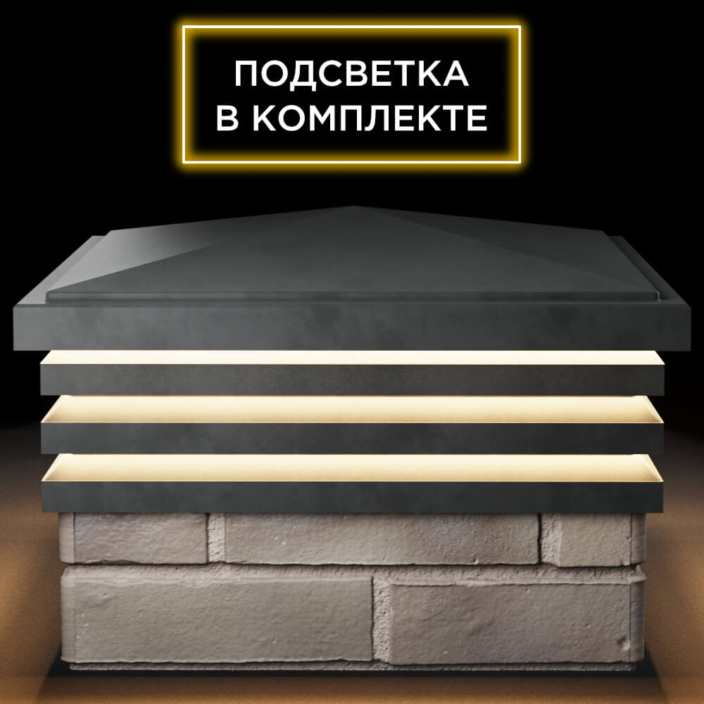 Колпак Zking Бона ХайТек Серый на столб 1.5х1.5 кирпича (385х385мм) с подсветкой Дербент фото